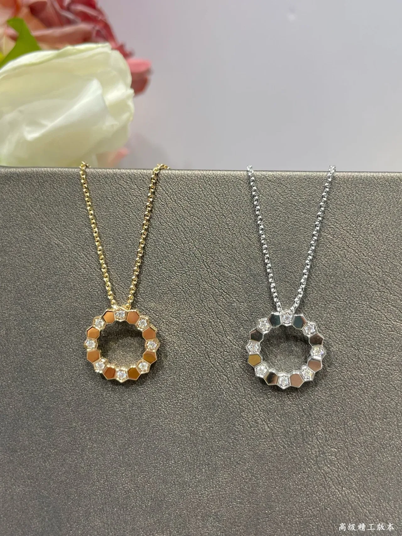 Layered Circular Pave-Set Stone Pendant Necklaces 6