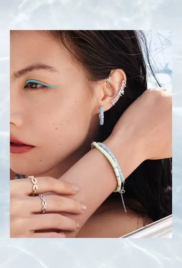 Light Blue Pavé C-Hoop Earrings 2