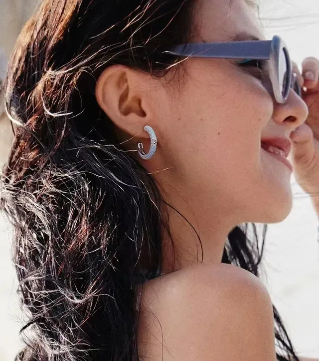 Light Blue Pavé C-Hoop Earrings 3