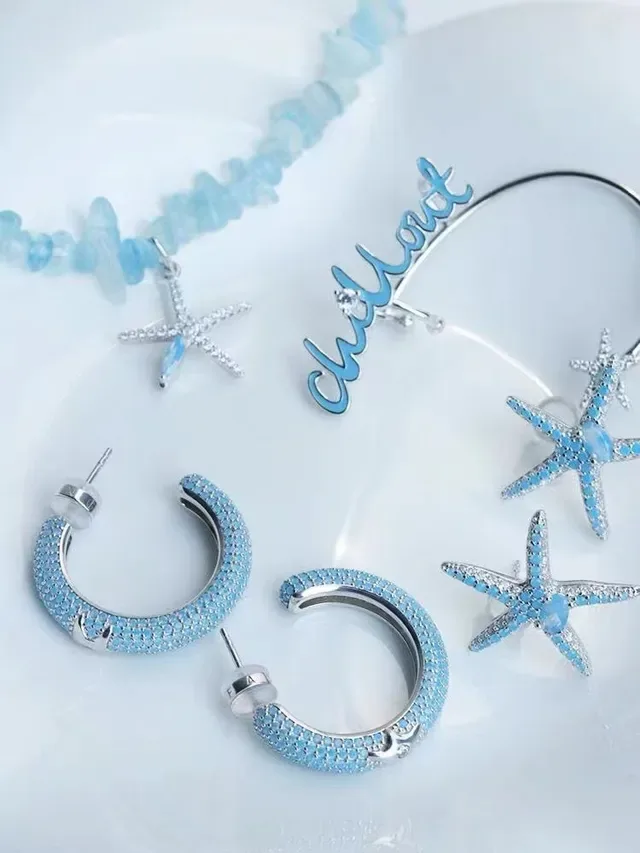 Light Blue Pavé C-Hoop Earrings 6