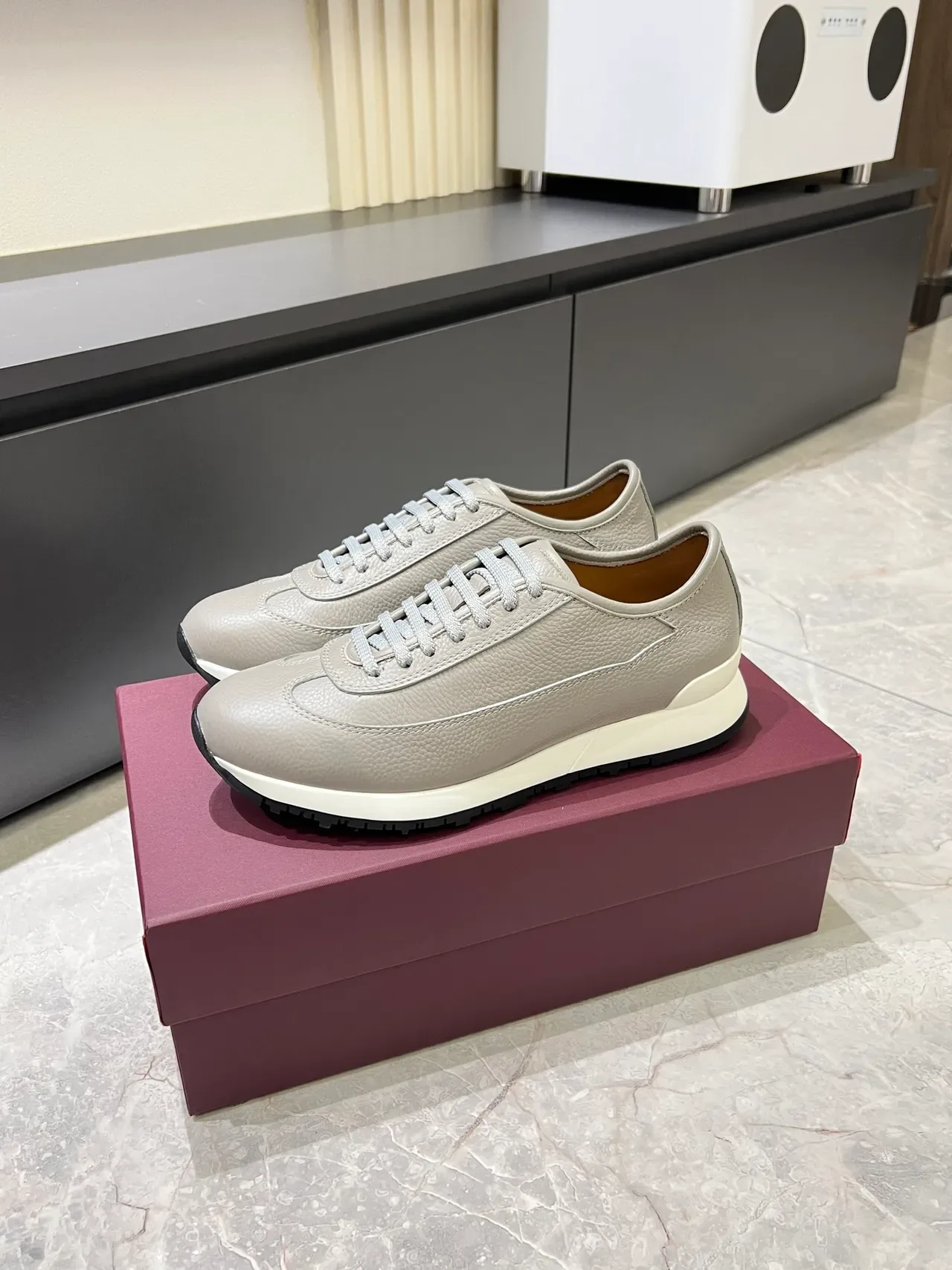 Light Gray Pebbled Leather Lifestyle Sneakers 5