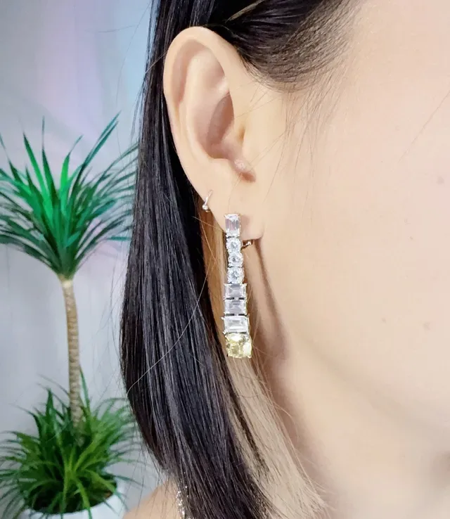 Linear Drop Multi-Stone Yellow and White Gemstone Earrings 5