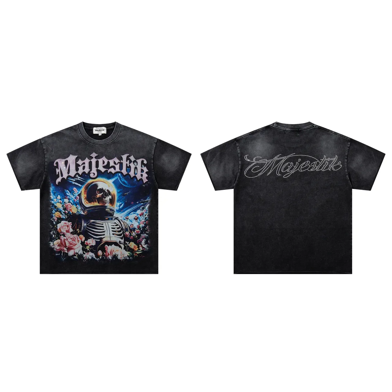 Majestik Distressed Black Oversized Graphic T-Shirt 2