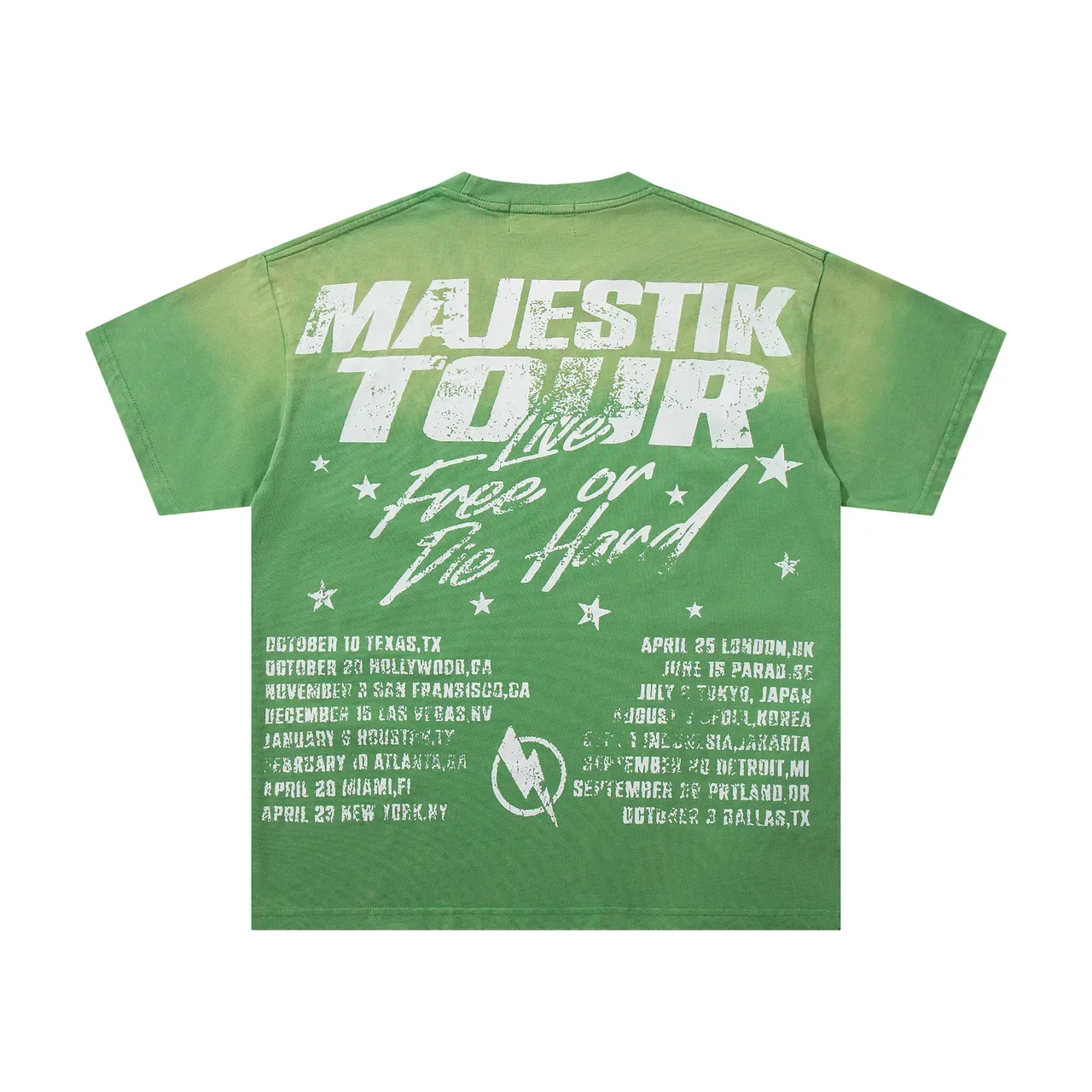 T-shirt graphique vert merchandising tournée culture de luxe MAJESTIK 3