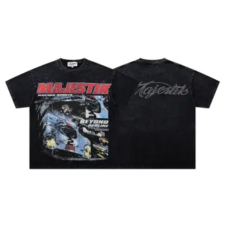 T-shirt Majestik Racing Sports imprimé graphique noir délavé