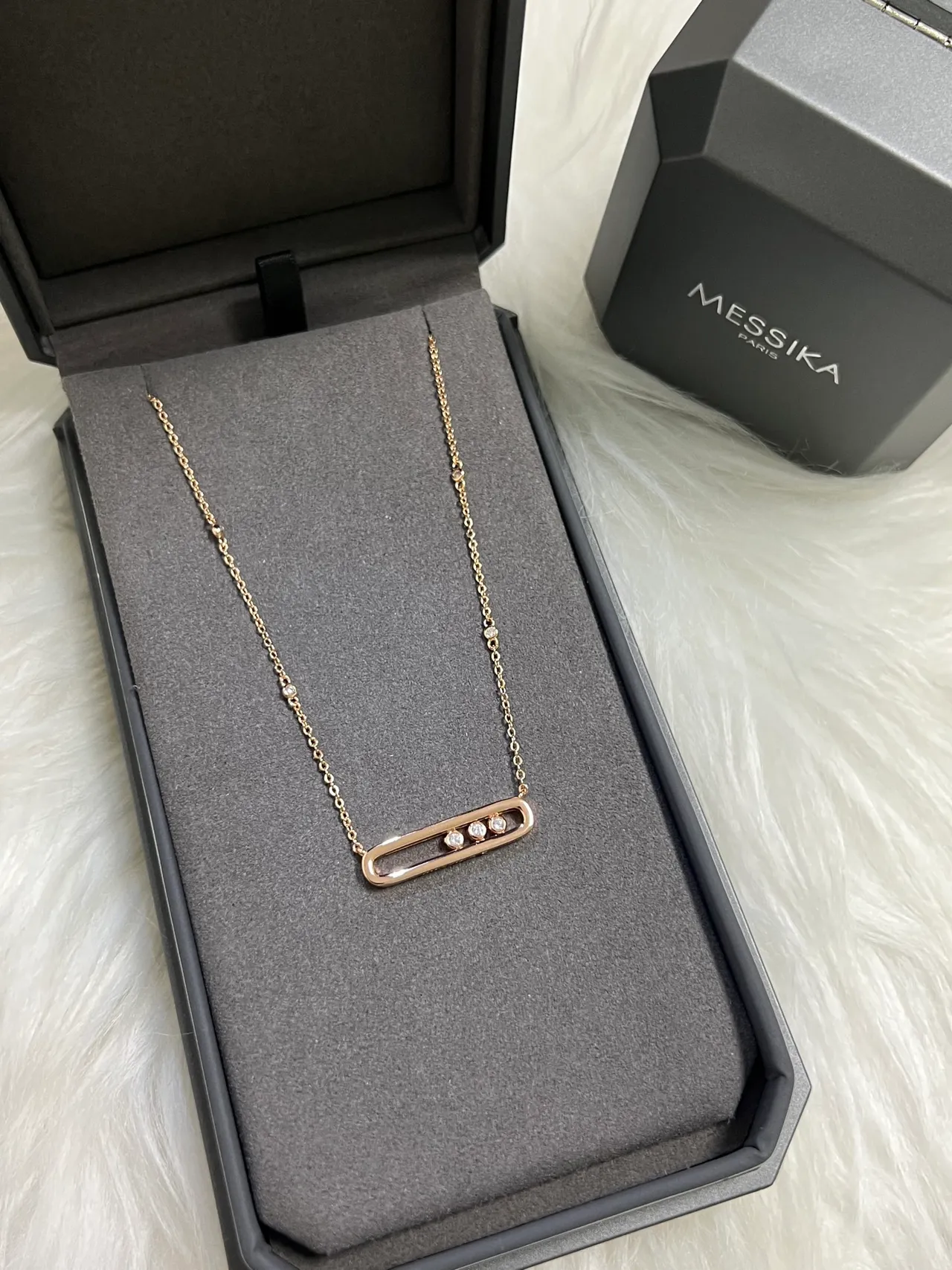 Messika Move Silver White 滑动钻石条吊坠 Pavé-Set 链条项链 2