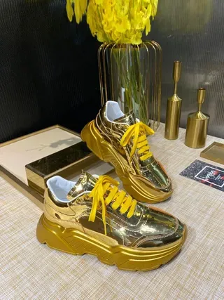 Metallic Gold Sculpted Sole Lifestyle Sneakers 7