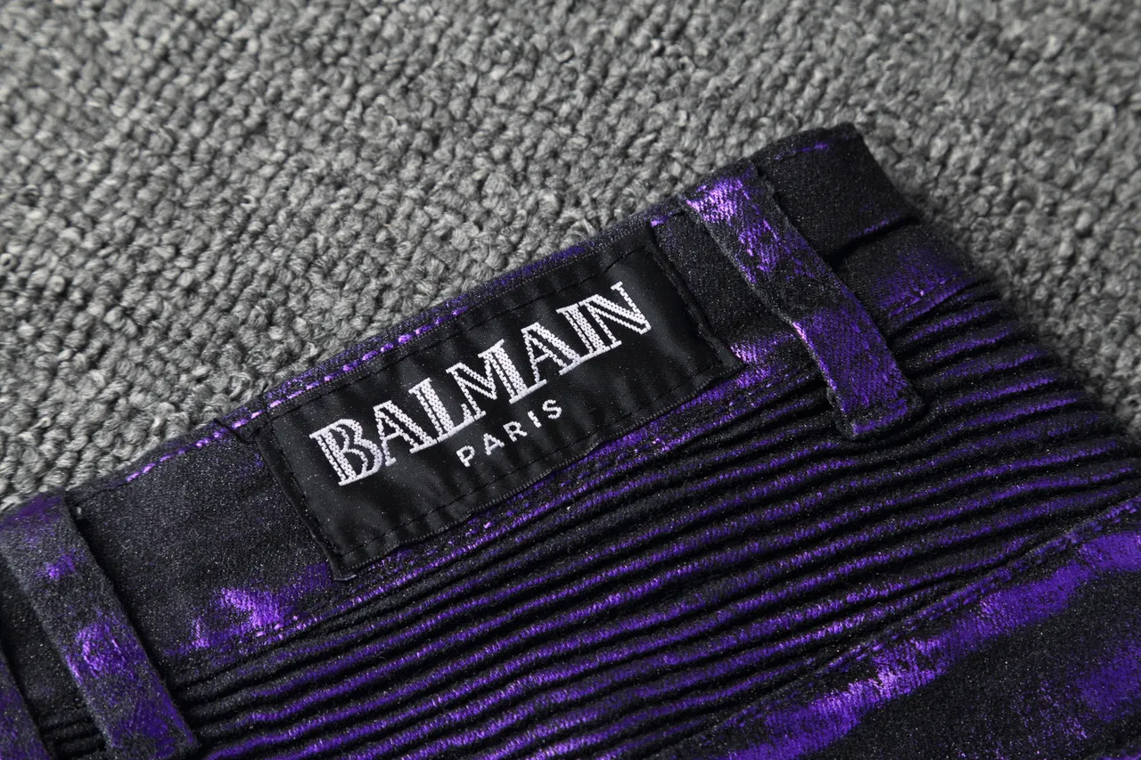 Pantalon style moto à panel ribeté violet métallique 3