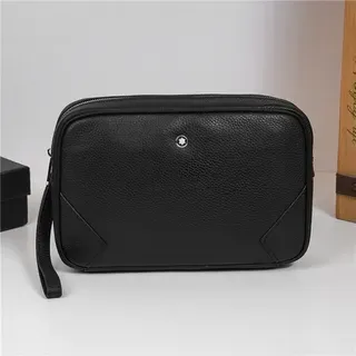 Montblanc sac à main rectangulaire en cuir noir à grain avec fermeture éclair supérieure
