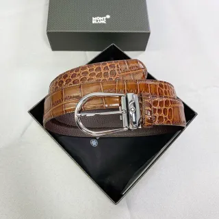 Montblanc Cinturón de cuero con grabado de cocodrilo reversible