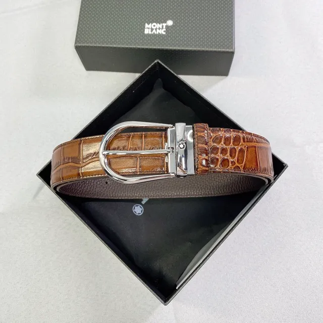 Montblanc Crocodile-Embossed Reversible Leather Belt 4