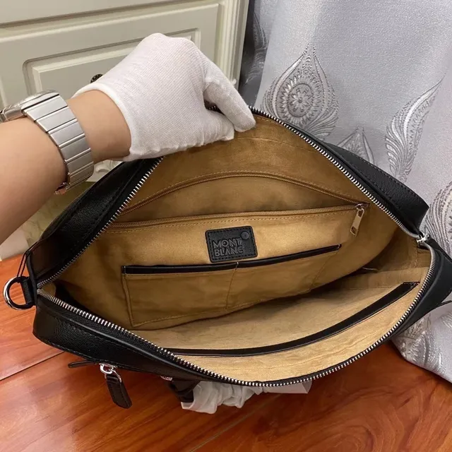 Montblanc Meisterstück Preto Prata Couro Estruturado Granulado Saco Tote de Malete com Alça 5