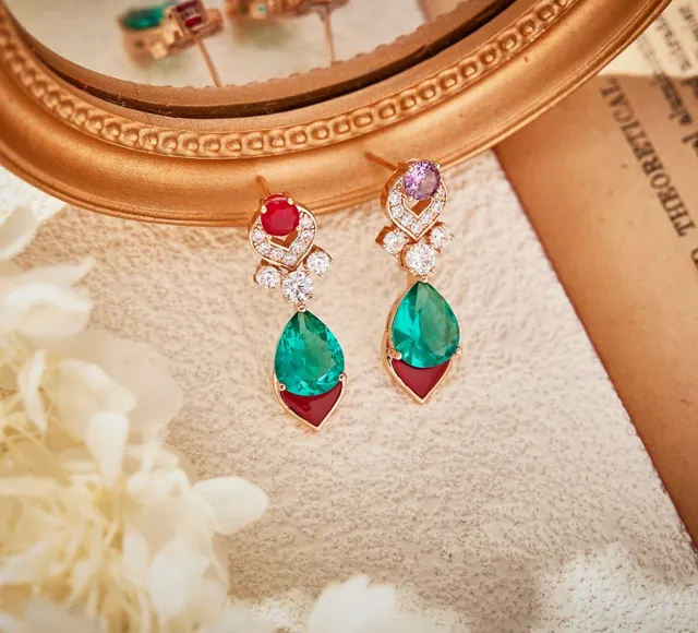 Multicolor Gemstone Heart Halo Drop Earrings 4