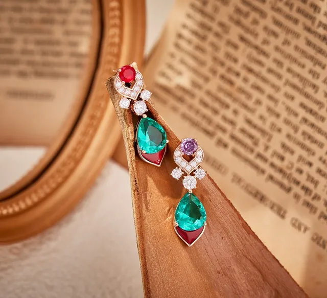 Multicolor Gemstone Heart Halo Drop Earrings 7