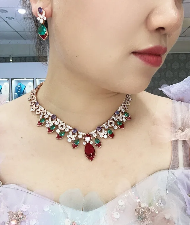 Multicolor Gemstone Heart Halo Drop Earrings 8