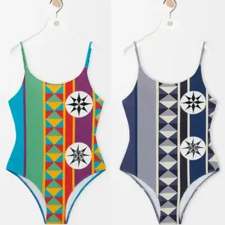 Multicolor Geometric Print Spaghetti Strap One-Piece Swimwear