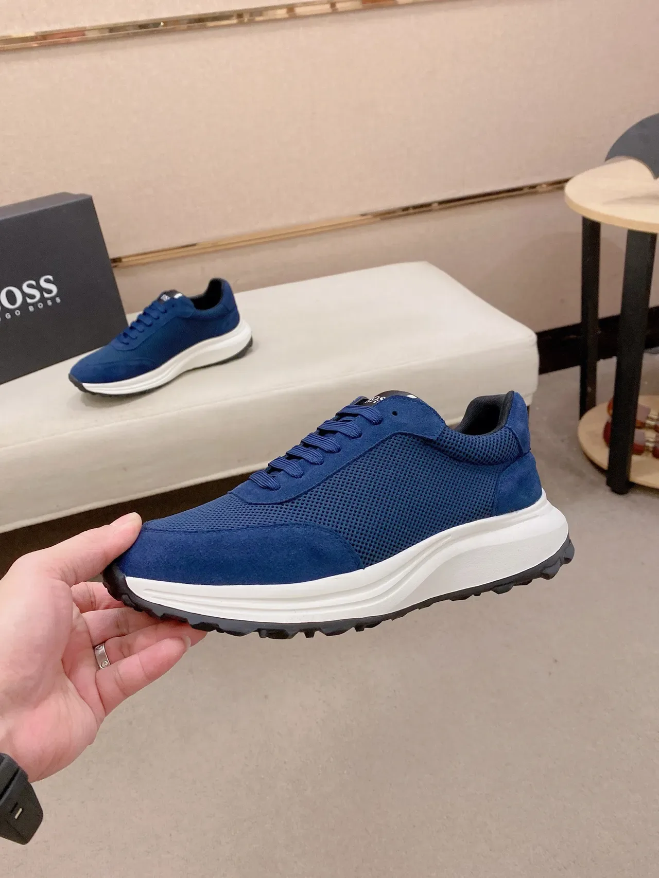 Navy and White Mesh-Suede Lifestyle Sneaker 3
