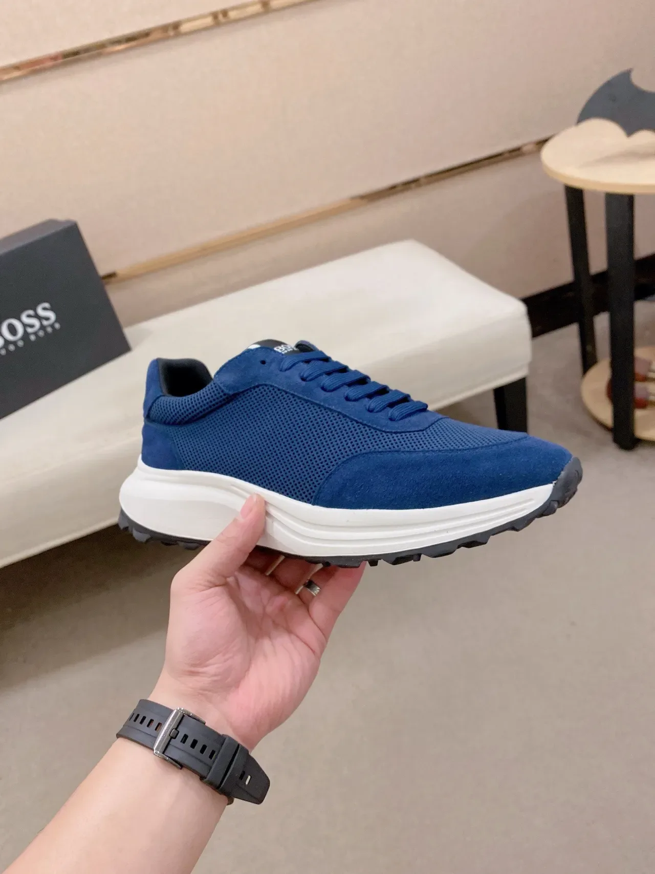 Navy and White Mesh-Suede Lifestyle Sneaker 4