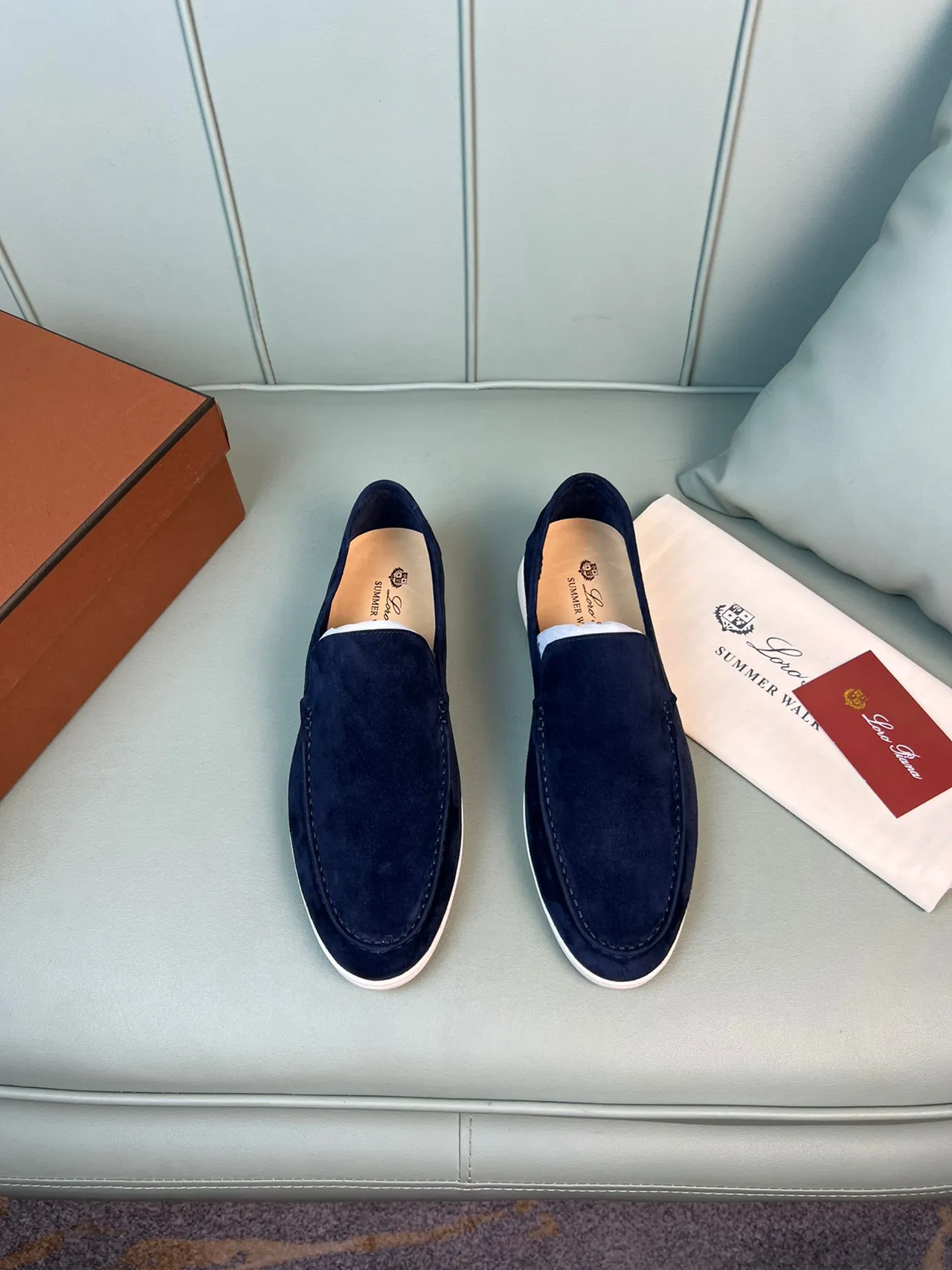 Navy Beige Suede Contrast Sole Loafer 9