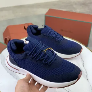 حذاء رياضي Navy Brown تريكو ميش علوي تباين أبيض وسط الكعب