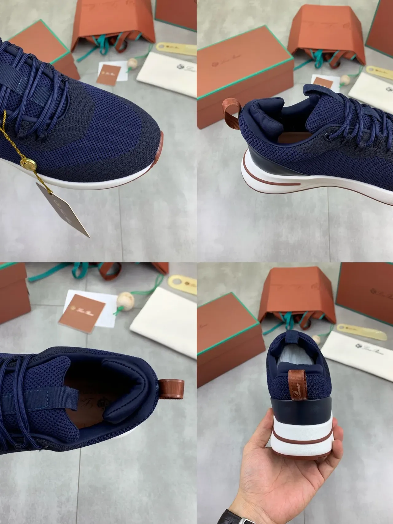 Navy Brown Knit Mesh Upper White Contrast Midsole Sneakers 2