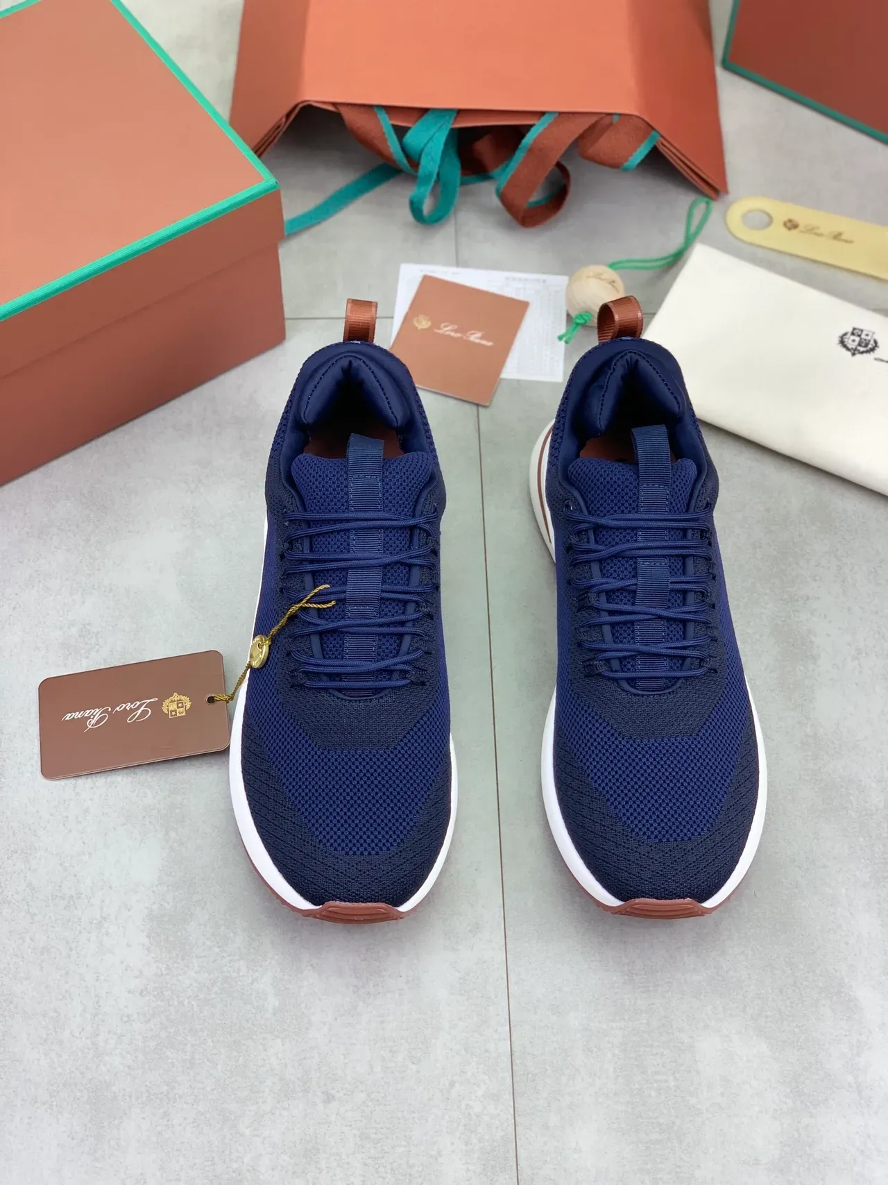 Navy Brown Knit Mesh Upper White Contrast Midsole Sneakers 4