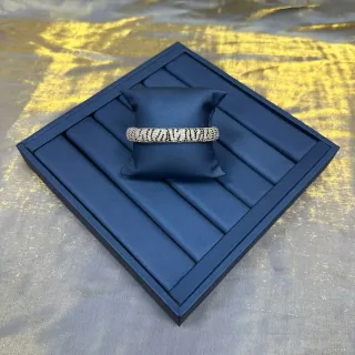 Navy Silver Structured Square Tray Padded Velvet-Like Lining Jewelry