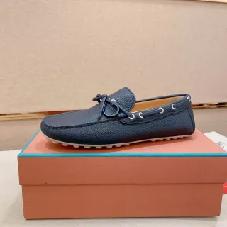 Navy White Pebbled Leather Moc-Toe Construction Boat Shoes