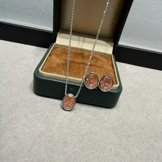 Brincos Laranja Prata Oval druzy stone bezel setting