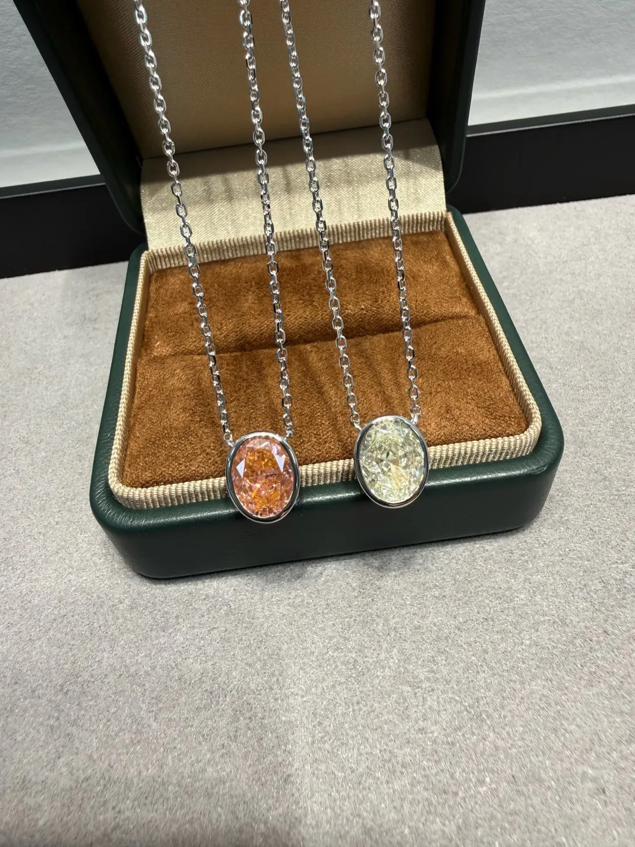Orange Silver Oval Druzy Stone Bezel Setting Earrings 2