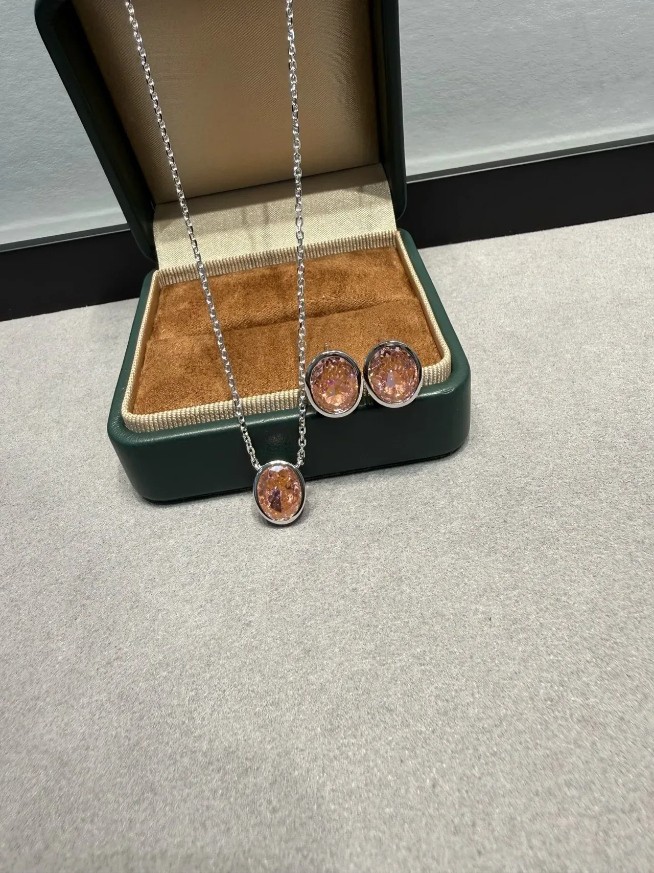 Orange Silver Oval Druzy Stone Bezel Setting Earrings 9