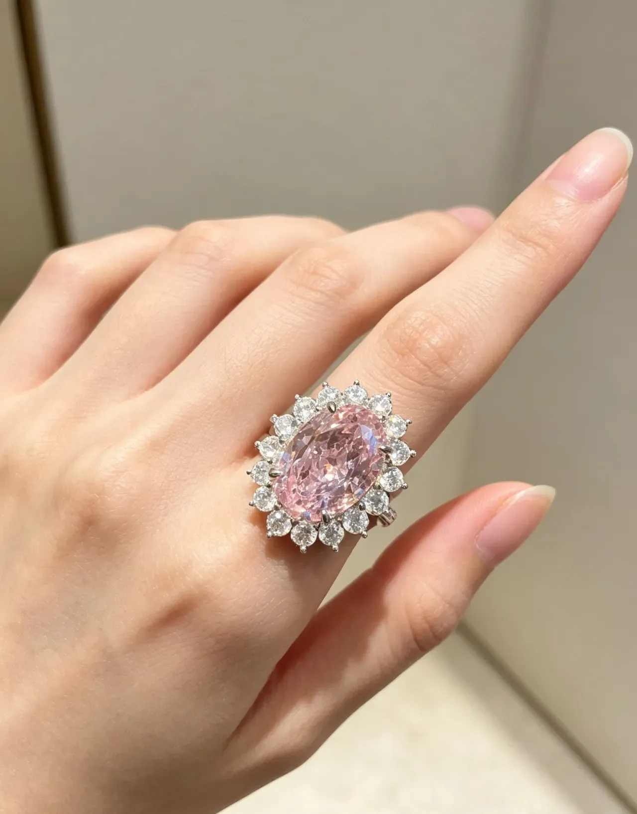 Oval Purple Gemstone Halo Cluster Ring 2