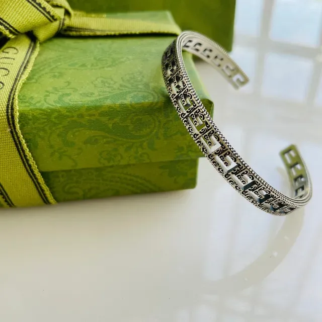 Oxidized Silver Geometric Greek Key Cuff Bracelets 5