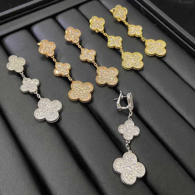 Pavé Crystal Three-Tier Clover Motif Dangling Earrings 2