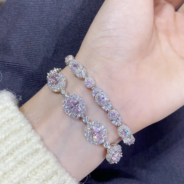 Pavé-Set 虹彩粉紫椭圆链环手链 2