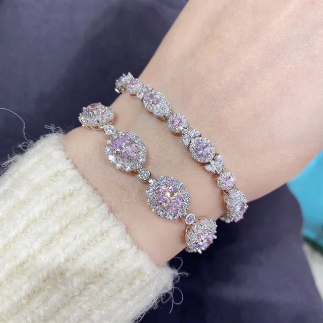 Pavé-Set 虹彩粉紫椭圆链环手链 4