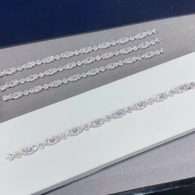 Pavé-Set 虹彩粉紫椭圆链环手链 6