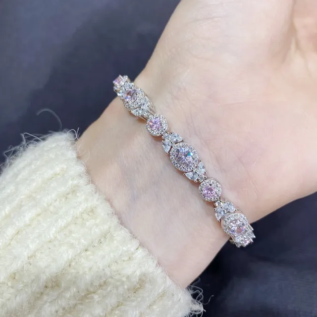Pavé-Set 虹彩粉紫椭圆链环手链 7