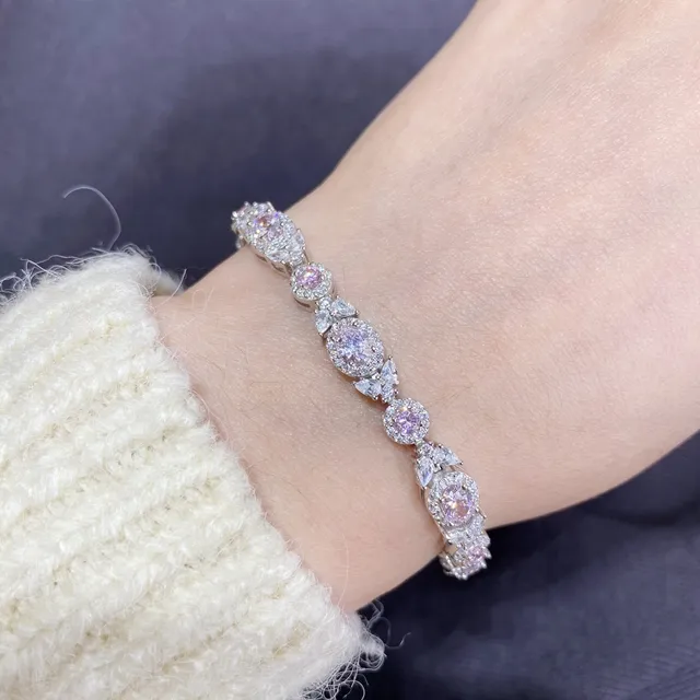 Pavé-Set 虹彩粉紫椭圆链环手链 9