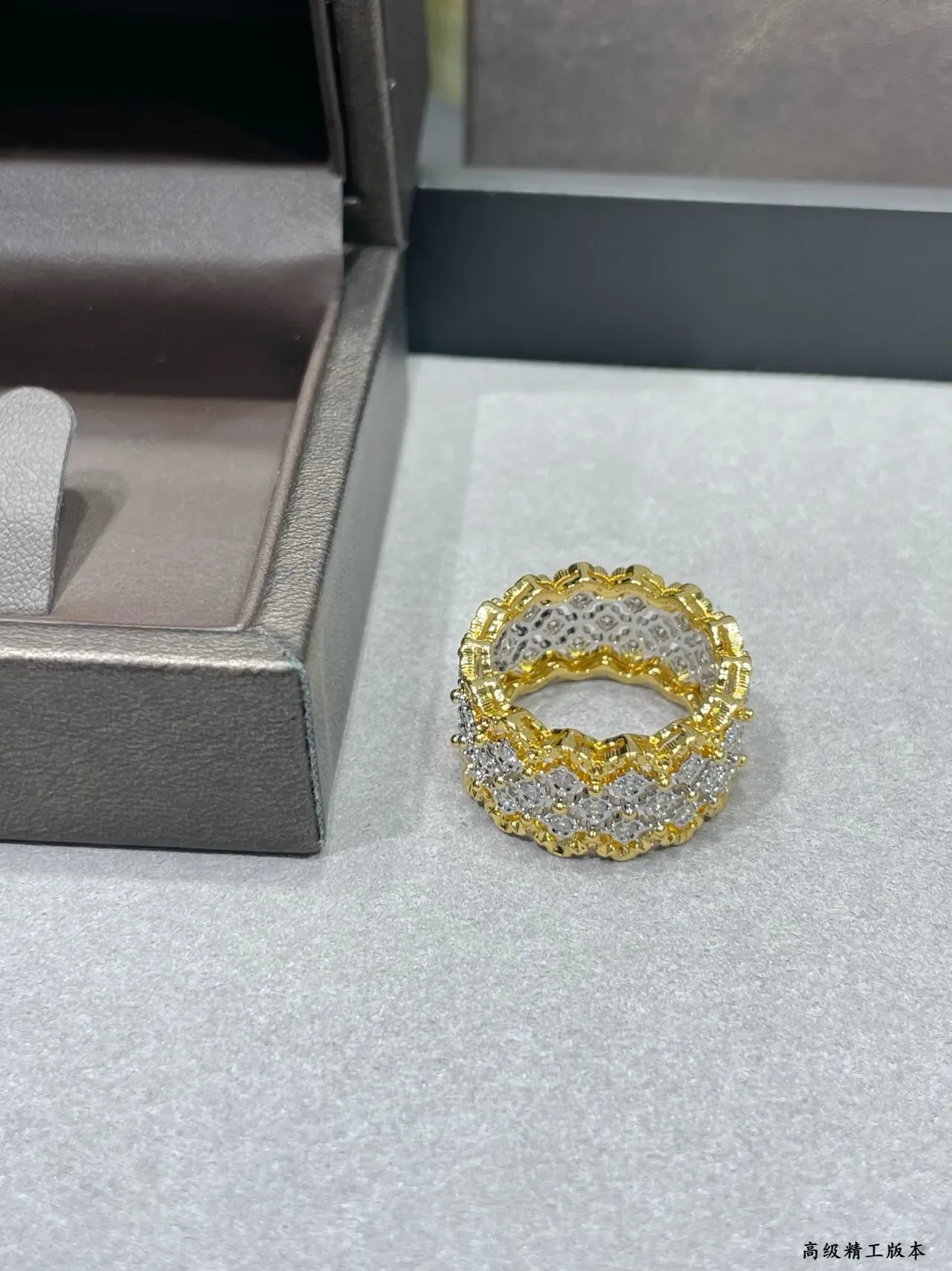Pavé-Set Multi-Row Textured Gold-Tone Geometric Lattice Ring 4