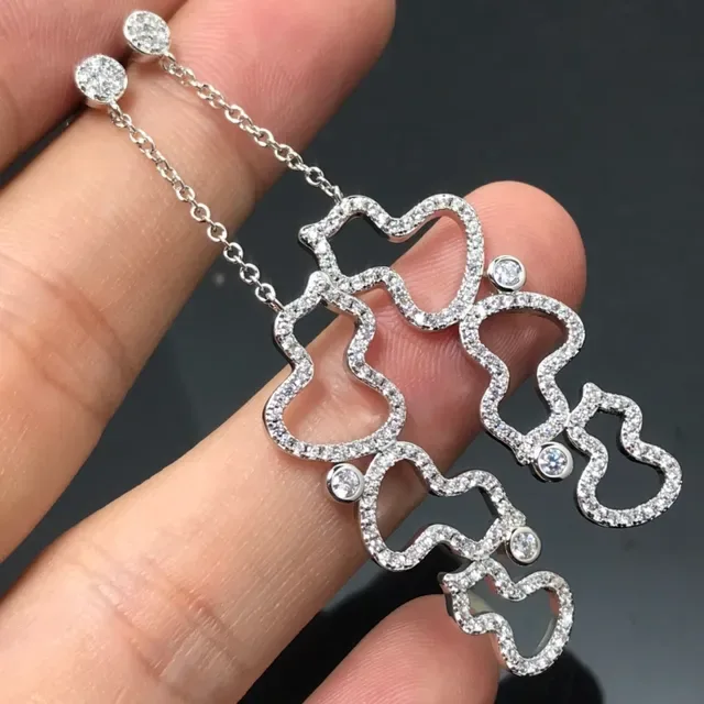 Pave-Set Openwork Heart Motif Dangling Earrings 4