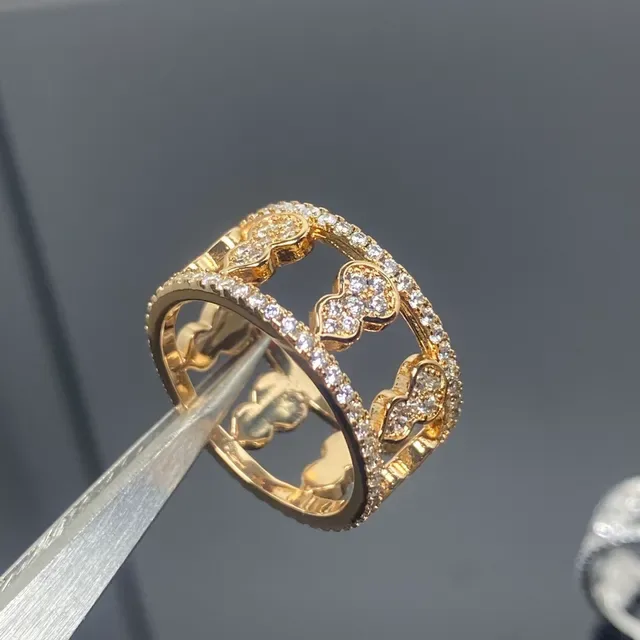 Pave-Set Openwork Quatrefoil Motif Gold and Silver Tone Crystal Rings 4