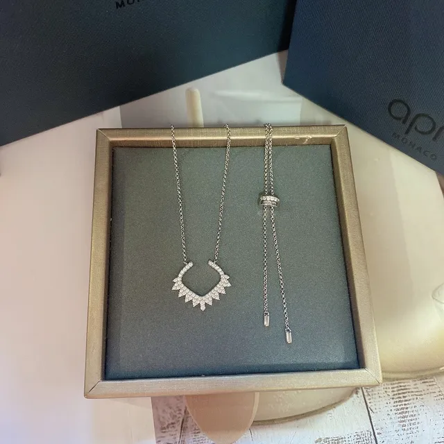 Pavé-Set Spiked Fringe Open U-Shape Necklace 3