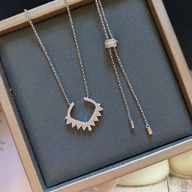 Pavé-Set Spiked Fringe Open U-Shape Necklace 4
