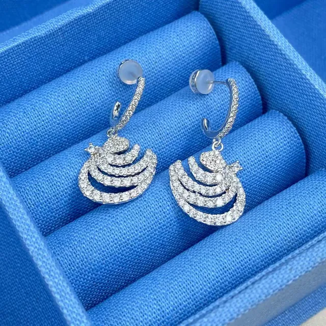 Pavé-Set Swirl Motif Dangling Earrings 8