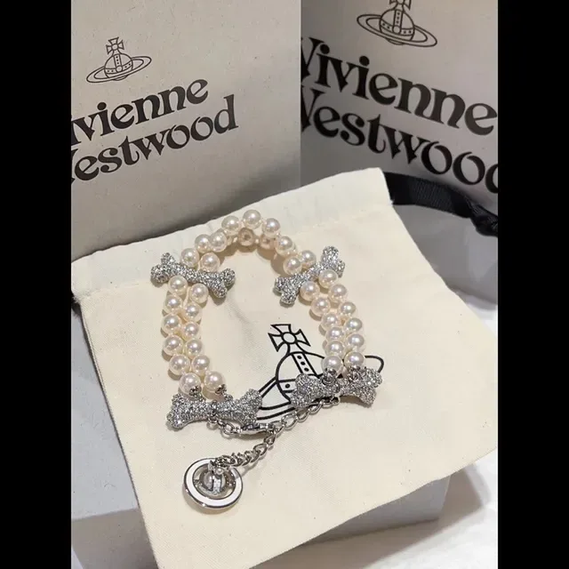 Pearl and Crystal Bone Charm Multi-Strand Bracelet 3