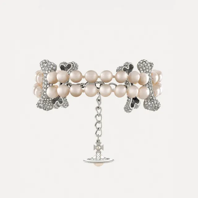 Pearl and Crystal Bone Charm Multi-Strand Bracelet 9