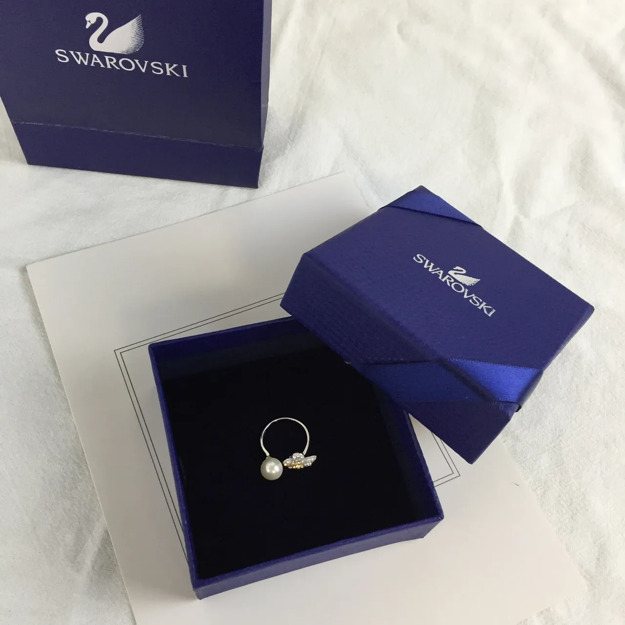 Pearl and Crystal Swan Open Ring 2