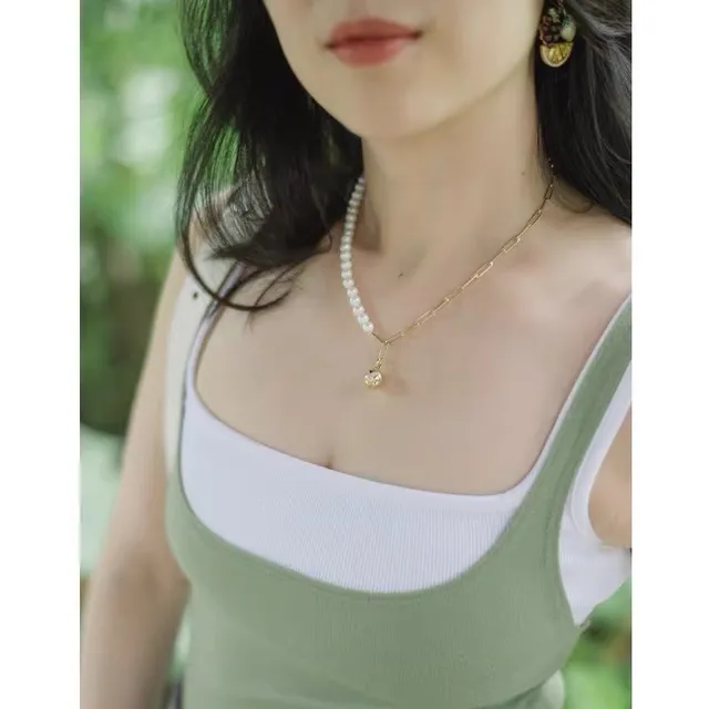 Pearl and Gold Paperclip Chain Butterfly Pendant Necklace 3