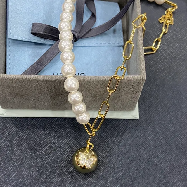 Pearl and Gold Paperclip Chain Butterfly Pendant Necklace 5